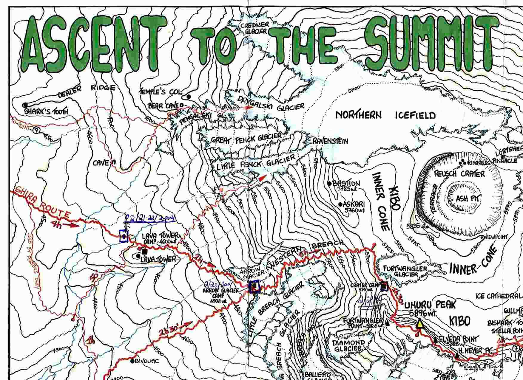 route to the summit of kilimanjaro