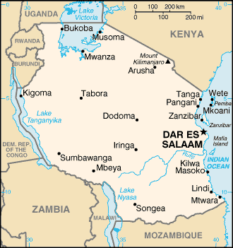 Map of Tanzania, Africa